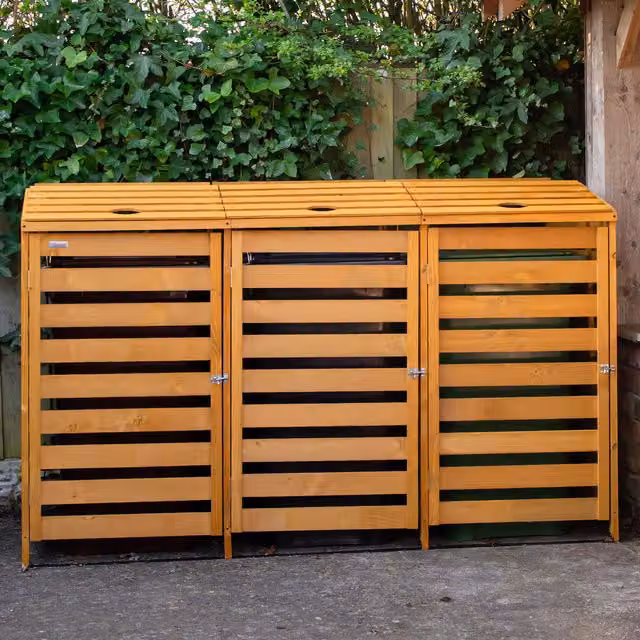Samuel Alexander Brown Wooden Triple Wheelie Bin Store for 3 Bins, W/D/H: 199 x 125 x 79 cm – 1
