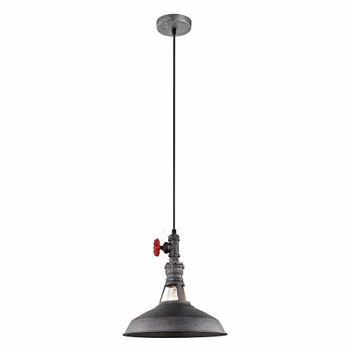 Netlighting Italux Garibaldo Industrial and Retro Hanging Pendant Light in Grey and Black with E27 Shade