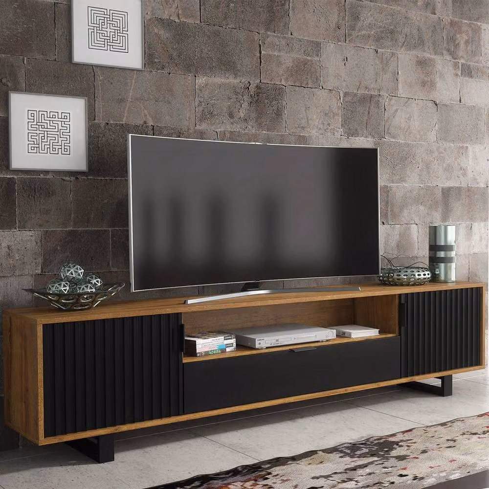 PAWNORA Modern Oak Wood TV Unit and Sideboard Cabinet in Brown and Black – 3