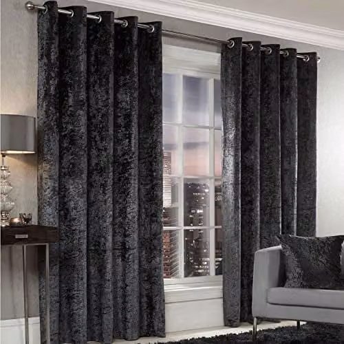 Alan Symonds Home Charcoal Crushed Velvet Fully Lined Eyelet Curtains, Width: 228.6 cm, Drop: 228.6 cm