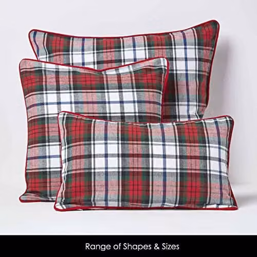 Homescapes MacDuff Tartan Check Cotton Cushion Cover in Red, Green and White, W/D/H: 60 x 60 x 0 cm – 4