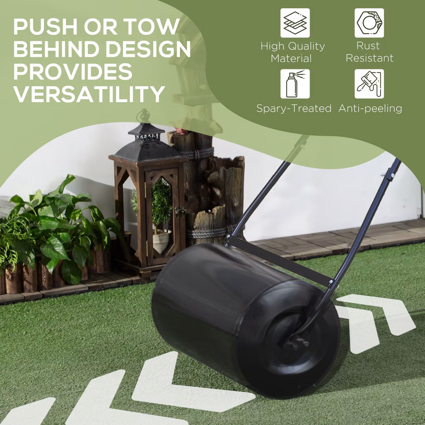 DURHAND Heavy Duty Steel Garden Lawn Roller Drum, Black, 38L Capacity, Diameter: 50 cm – 4