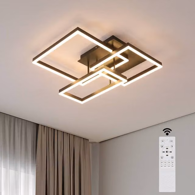 Goeco 48W Modern Square LED Ceiling Light in Black with Remote Control and Dimmable Function, W/D/H: 80 x 80 x 15.5 cm