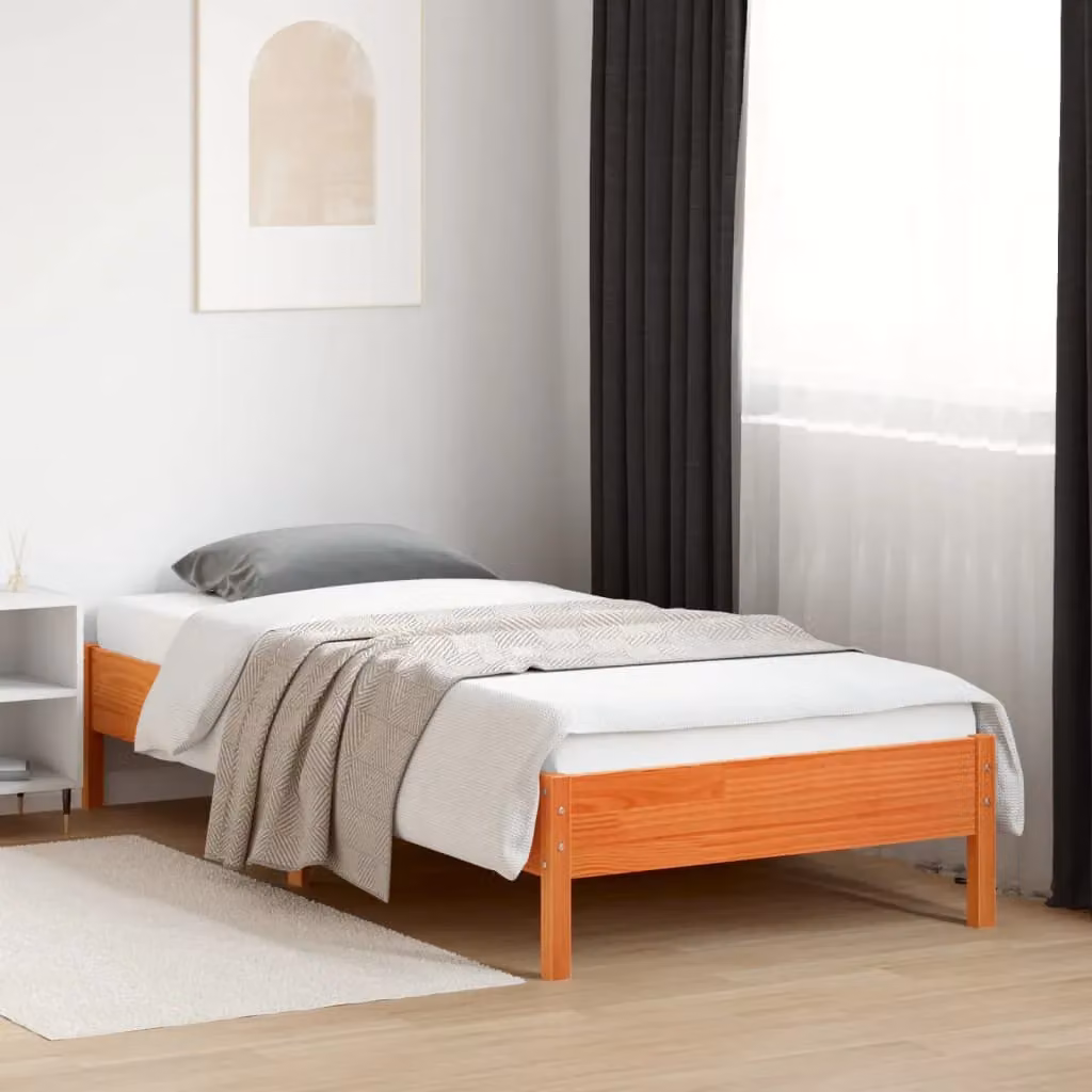Berkfield Home Wax Brown Rustic Solid Wood Pine Bed Frame, W: 100 cm, L: 200 cm – 2