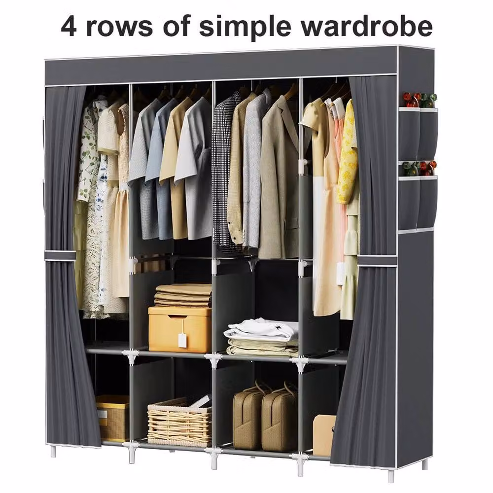 PAWNORA Grey Canvas Fabric Wardrobe with Hanging Rod and Internal Shelves, W: 45.0 cm, D: 45.0 cm, H: 170.0 cm – 2