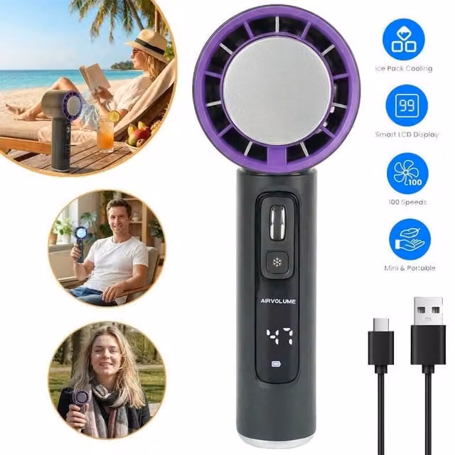 FLAVORA Handheld Mini Portable USB Rechargeable Fan in Black