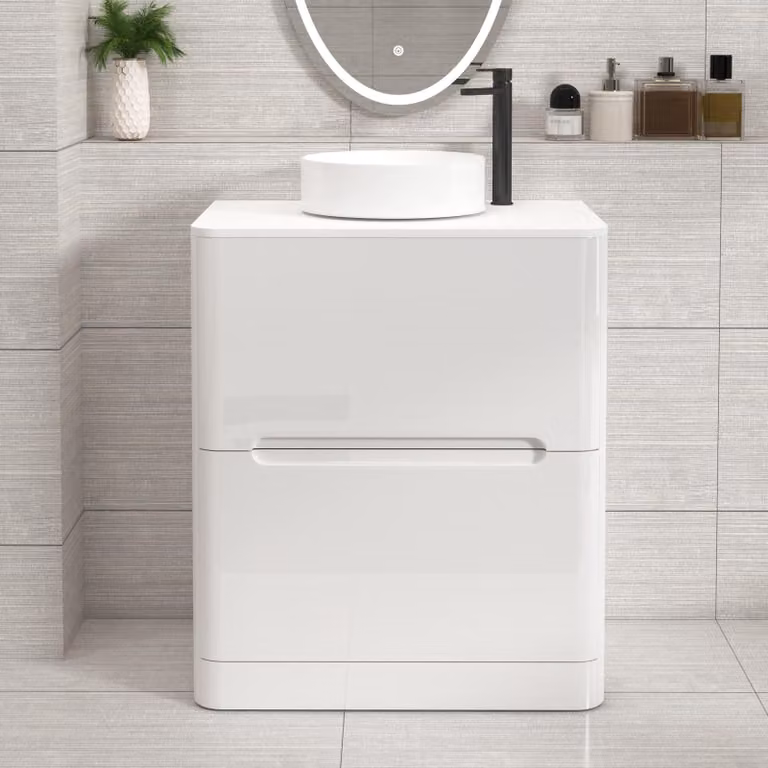 Royal Bathrooms Venice 700mm Gloss White Floor Standing Vanity Unit with 2 Drawers and Art Deco Basin
