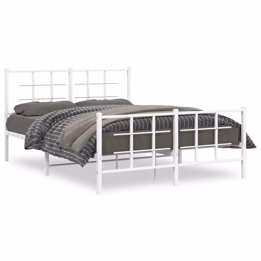 Berkfield Home Metal Bed Frame with Footboard, White, W/D/H: 135 x 190 cm – 2