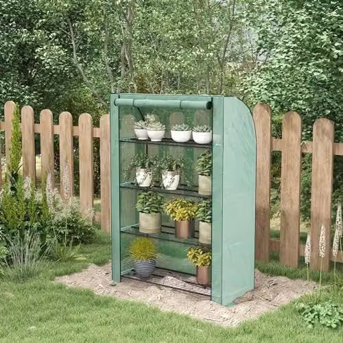 Outsunny 4 Tier Mini Greenhouse with Shelving, Green, H 170 x W 120 x D 50 cm – 2