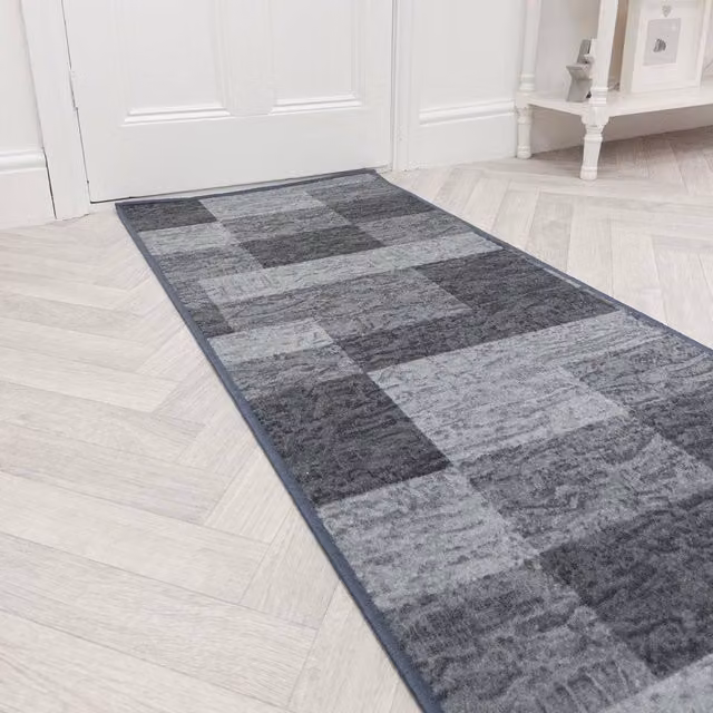 runrug Icona Grey Hallway Runner Rug, Non-Slip and Hardwearing, W: 100 cm, L: 240 cm