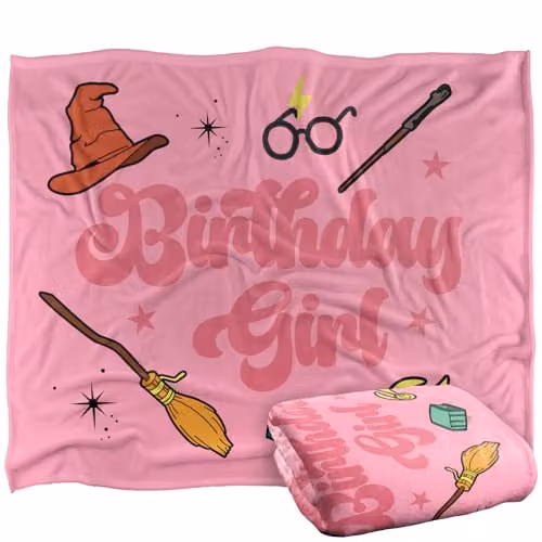Warner Bros. Harry Potter Birthday Super Soft Fleece Throw Blanket, Pink and Multicolour, W/D/H: 127.0 x 127.0 x 38.1 cm – 1