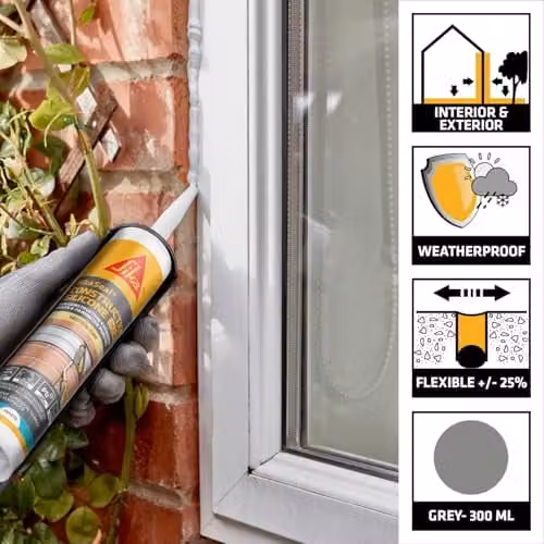 Sika SikaSeal Construction Silicone Ultra Waterproof Expansion Joint and Perimeter Pointing Sealant, Grey, 300ml – 2