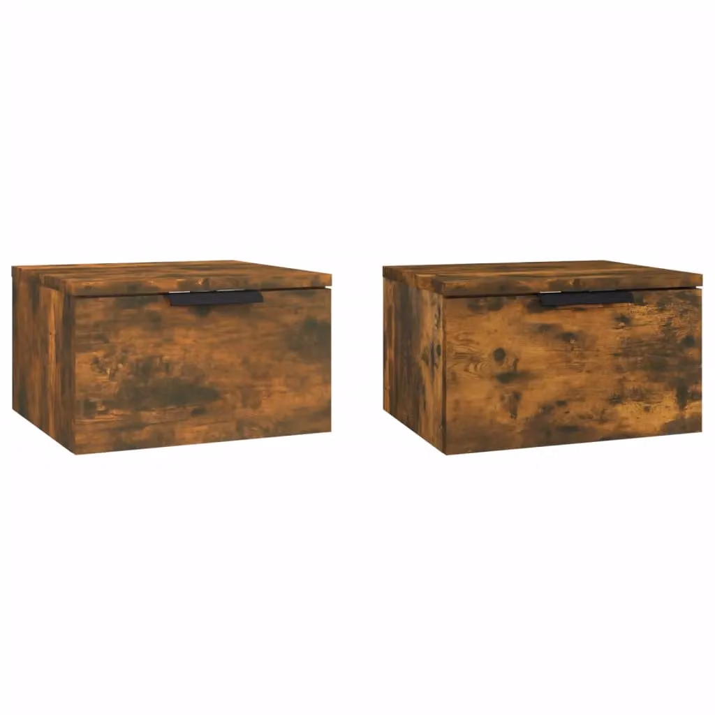 Berkfield Home Wall-mounted Bedside Cabinets, 2 Pack, Smoked Oak Brown, W/D/H: 34 x 30 x 20 cm – 2