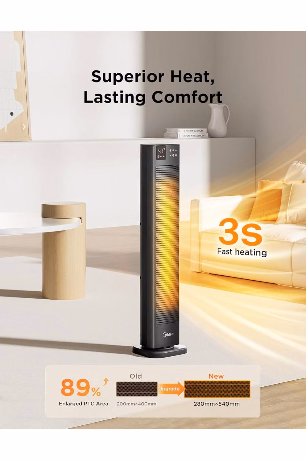 Living and Home 2000W Electric Portable Ceramic Tower Heater with Remote Control, 24H Timer and Thermostat, Black – 4
