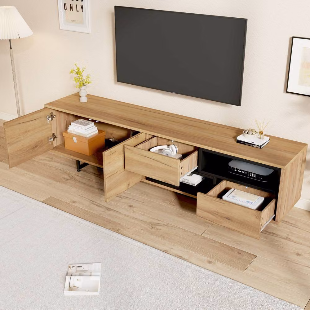 STILVORA Modern Wood TV Cabinet with 2 Doors and 2 Drawers in Brown, W/D/H: 173 x 38 x 48 cm – 3