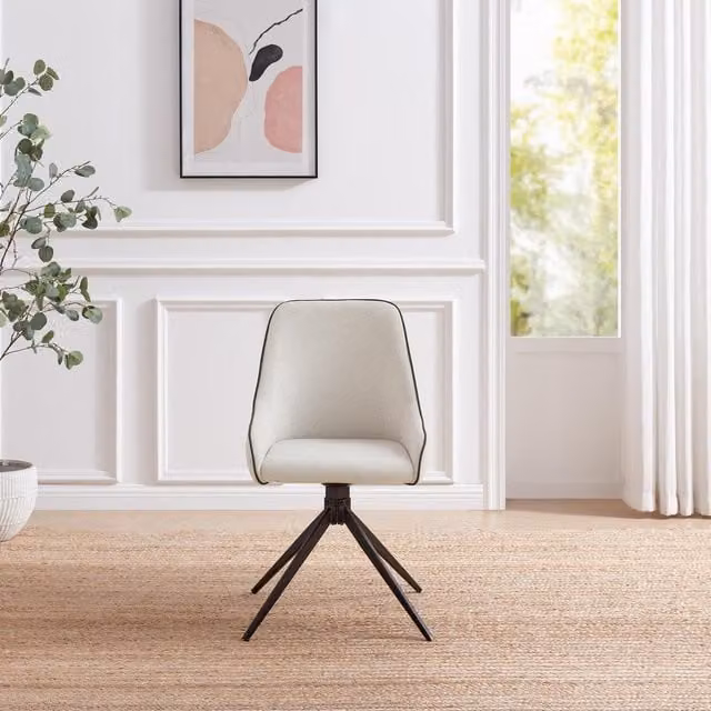 FurnitureboxUK Beaumont Fabric Swivel Chairs, Set of 2, Cream