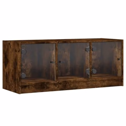 vidaXL Modern TV Cabinet with Glass Doors in Smoked Oak Brown, W: 102 cm, D: 37 cm, H: 42 cm