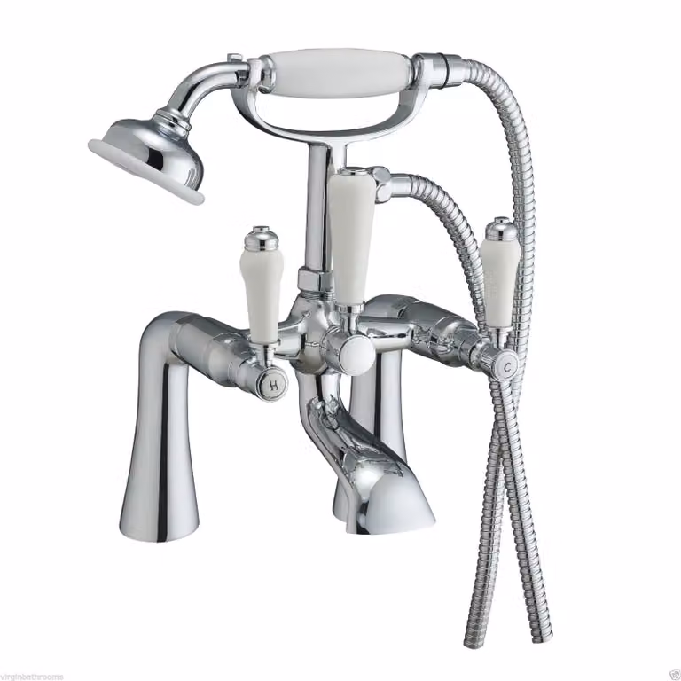Nes Home Chrome Traditional Two-Handle Basin Taps and Bath Shower Mixer Tap Set in Silver