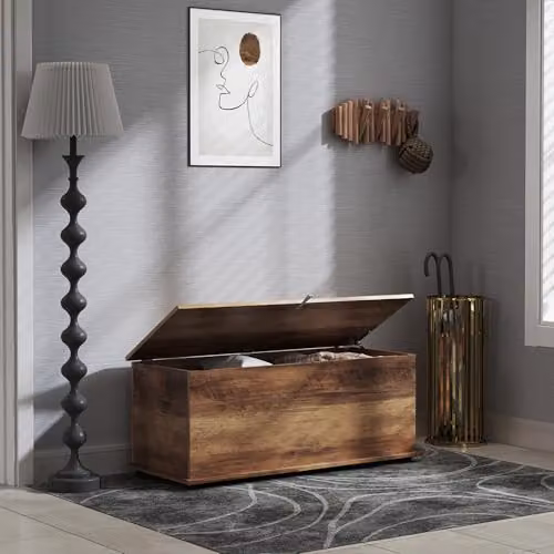 HOMCOM Large 113L Storage Chest Blanket Box in Brown Wood Grain, W: 100 cm, D: 40 cm, H: 40 cm – 4