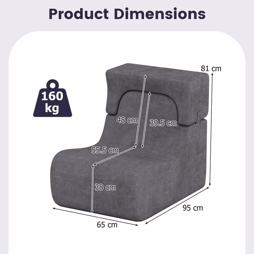 Costway Grey Velvet Soft Floor Chair and Lazy Sofa with Detachable Headrest – 9