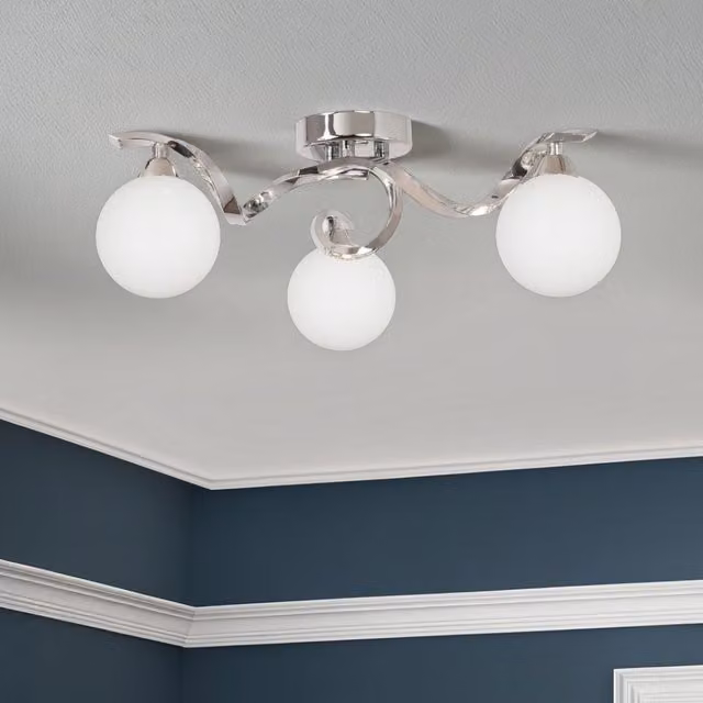 Pagazzi Lighting Bombo 3 Light Semi Flush Ceiling Light in Silver and Chrome with Glass Spheres