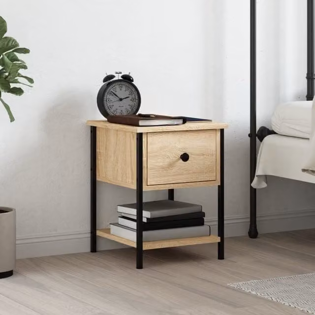 Berkfield Home Sonoma Oak Bedside Table in Brown, W/D/H: 34 x 35.5 x 45 cm
