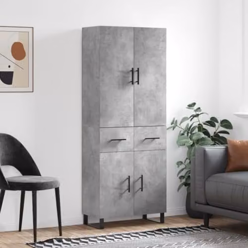 vidaXL Modern Highboard Sideboard in Concrete Grey with Hinged Doors and Internal Shelves – 2