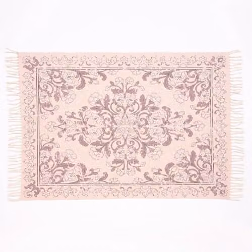 Esselle Kew Antique Printed Small Rug with Fringes in Pink and Purple, W/D: 120 x 170 cm