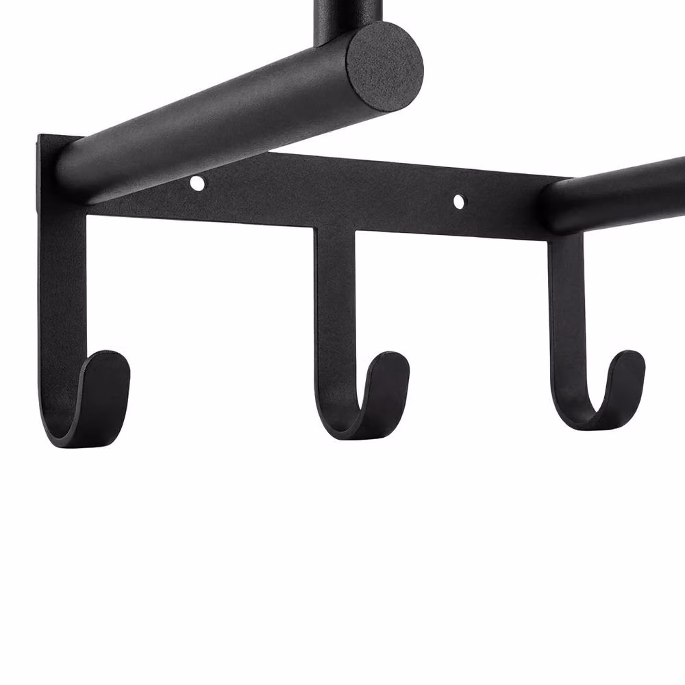 Levede Wall Mounted Black Metal Towel Rack and Bathroom Storage Shelf with Hooks – 3