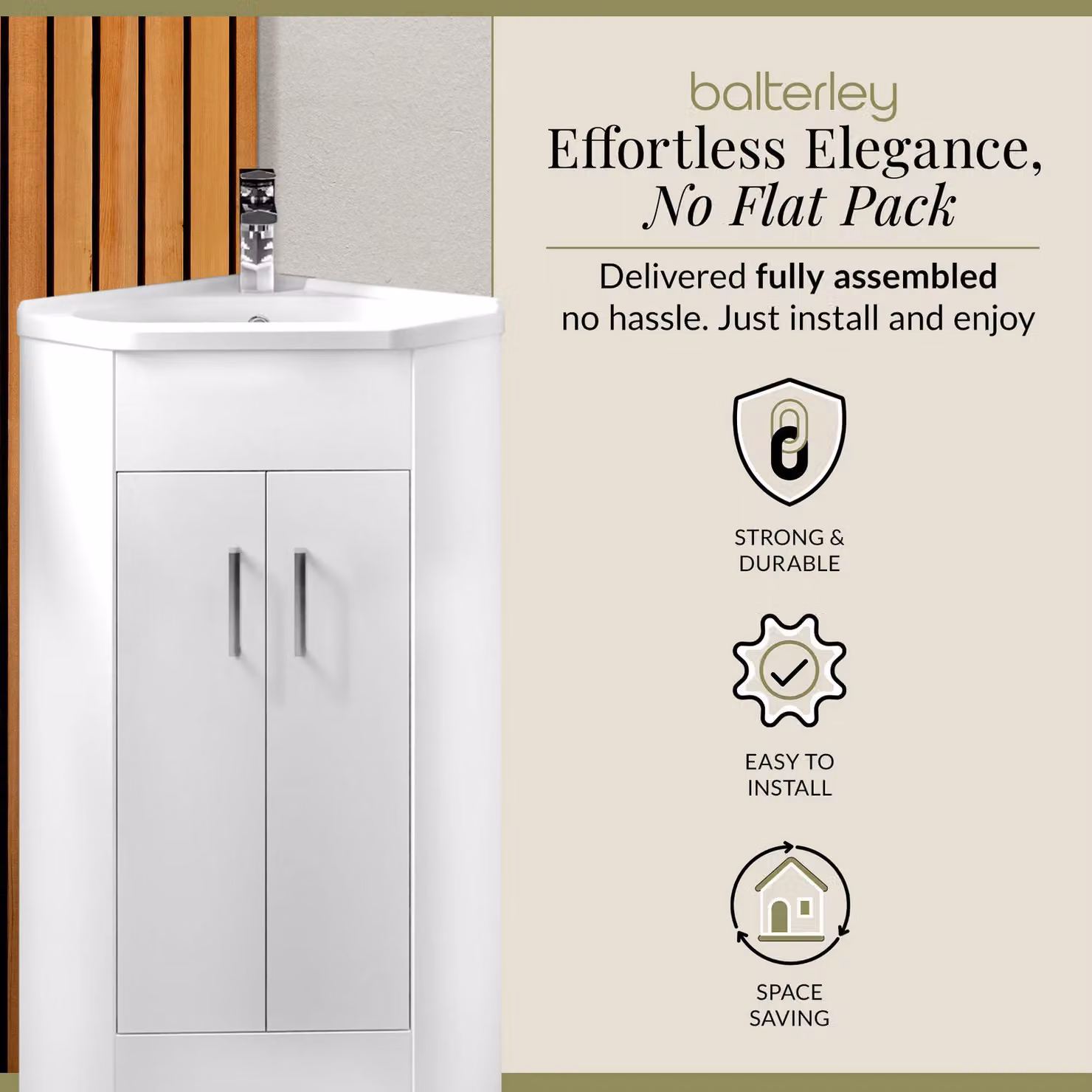 Balterley Gloss White Modern 2 Door Freestanding Corner Bathroom Vanity Unit W: 59 cm, H: 80 cm – 1