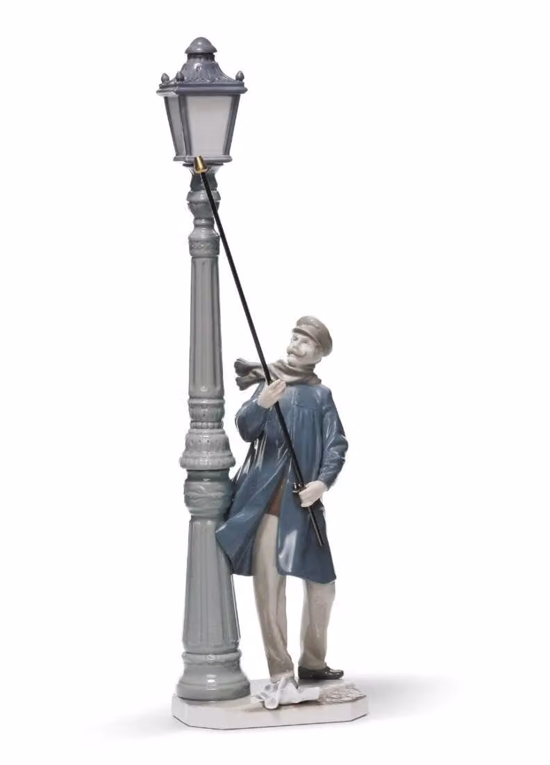 Lladró Lamplighter Ceramic Figurine in Grey