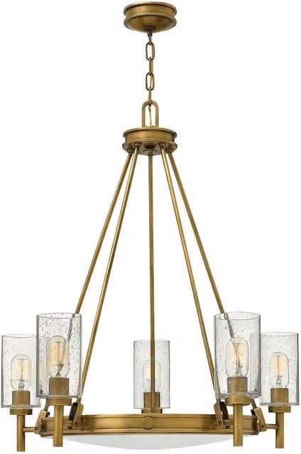 Loops 5 Bulb Chandelier Hanging Pendant Light in Heritage Brass with Transparent Glass Shades and E27 LED Compatible Bulbs – 1