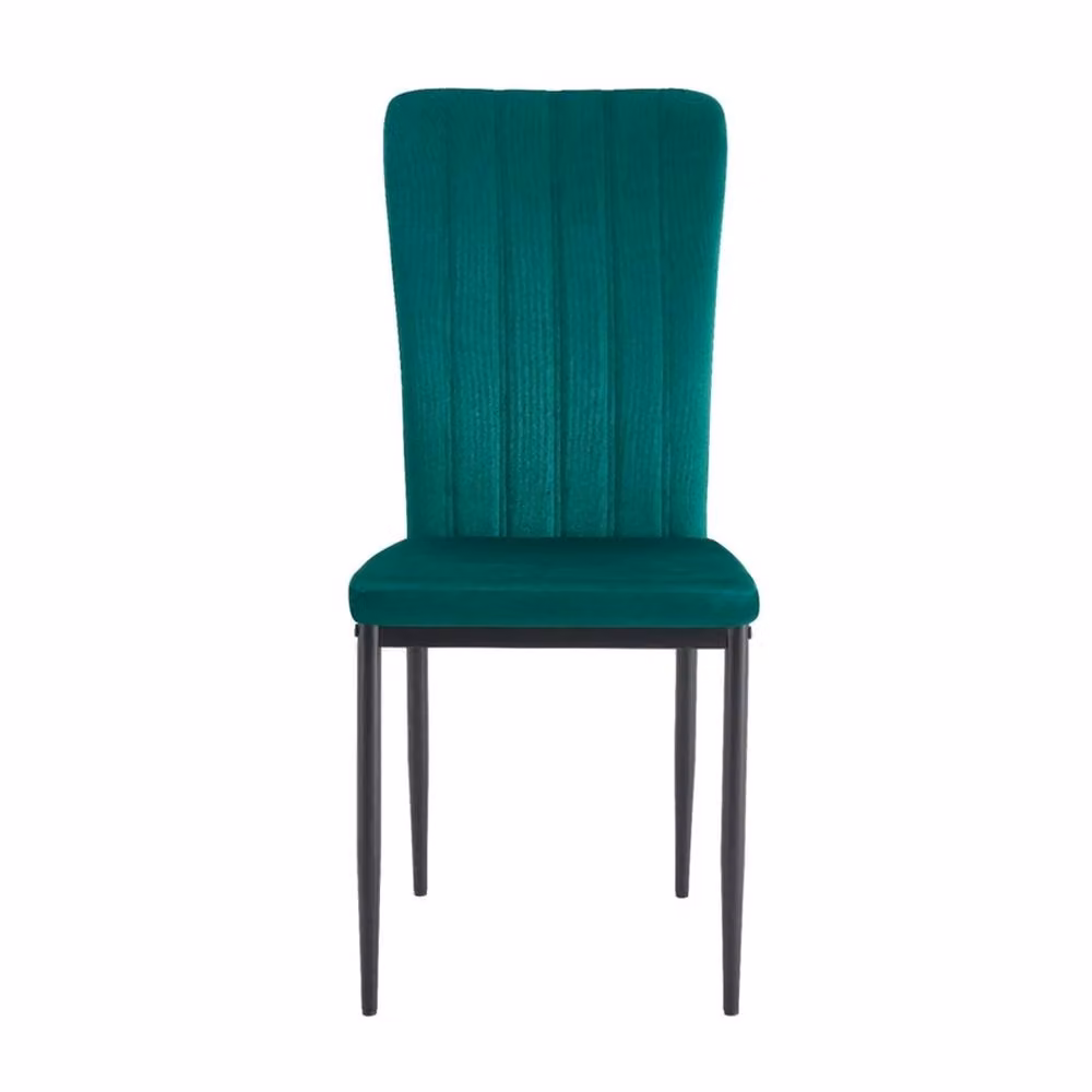 FORGEVIO Set of 2 Modern Dining Chairs with Green Velvet Upholstered Seats and Black Metal Frame – 2