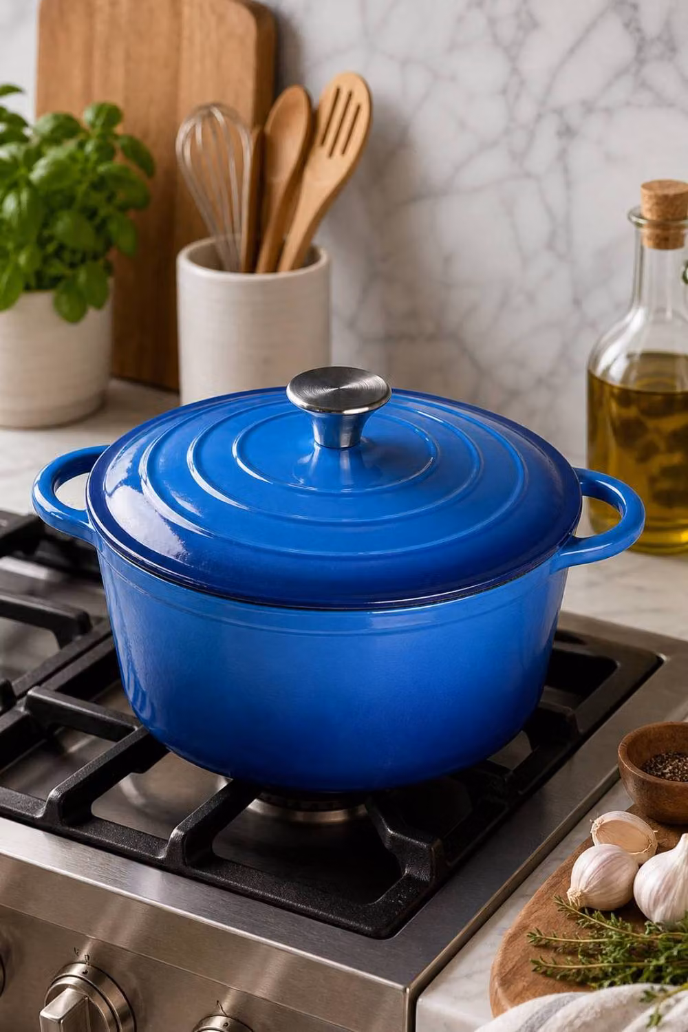 ExtraStar Gradient Enameled Cast Iron Casserole Dish with Stainless Steel Knob, Blue – 2
