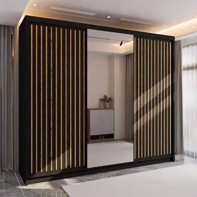 Sliding Wardrobes 4U Ronni Modern Black Sliding Door Wardrobe W: 250 cm, H: 217 cm