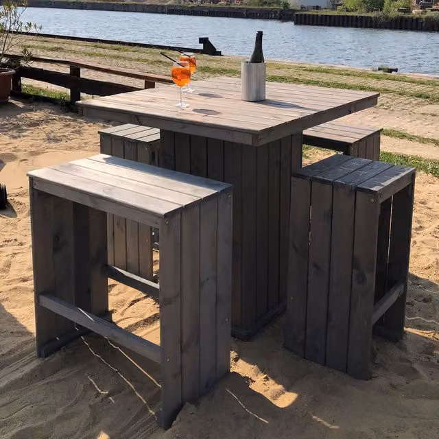 Promex Modern Grey Wood Garden Bar Table and Stool Set