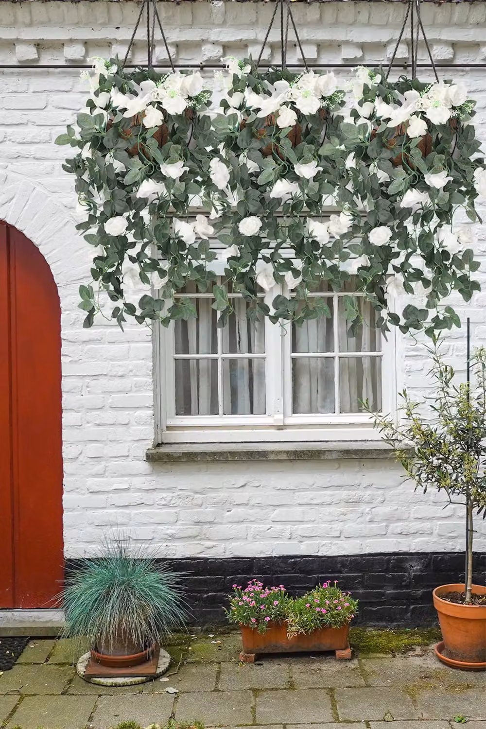 Neel Blue Artificial Rose Garland Vine with 18 White Flowers, 110 cm Hanging Silk Floral Foliage – 4