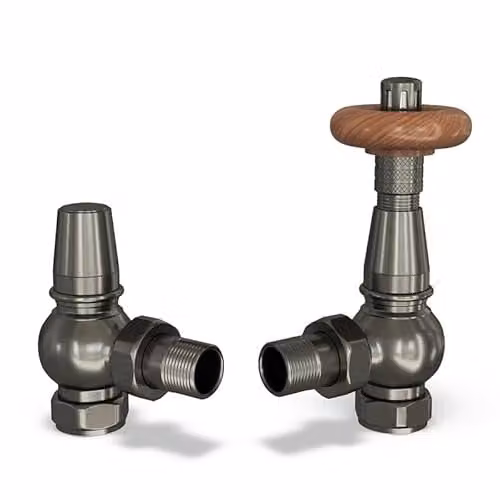 UK Radiators Traditional Matt Pewter Thermostatic Radiator Valve and Angled Lockshield Set, 1/2" x 15mm