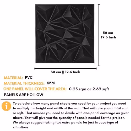 Novecrafto 3D Modern Diamond Design PVC Wall Panels, Black, 6 Sheets, W/D/H: 50 x 50 x 50 cm – 7