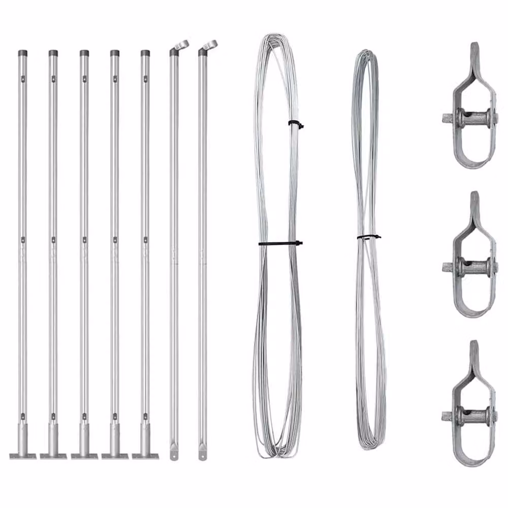 vidaXL Set of 14 Silver Galvanised Steel Round Fence Posts with Bolt Down Base Plates – 2