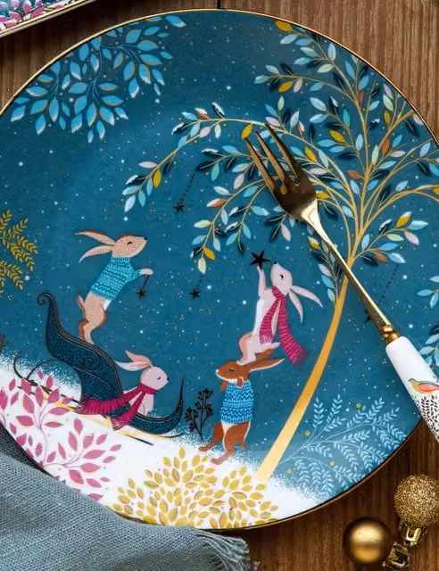 Sara Miller Woodland Tales Bone China Side Plate Set of 4, Multicolour and Gold