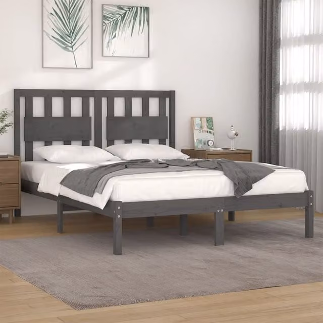 Berkfield Home Grey Solid Wood Pine Bed Frame W/D/H: 200 x 200 cm
