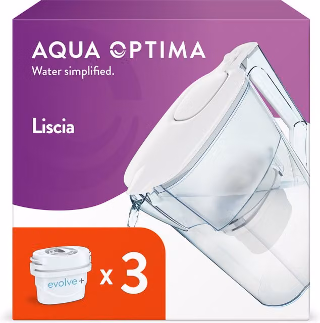 Aqua Optima Liscia Water Filter Jug, White, 2.5 l (Pack of 3)