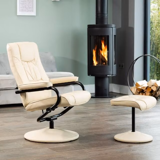 Artemis Home Gibson Swivel Recliner and Footstool in Beige Synthetic Leather