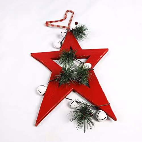 Shatchi Red Wooden Star Hanging Ornament, W/D/H: 25 x 1.2 x 36 cm – 2