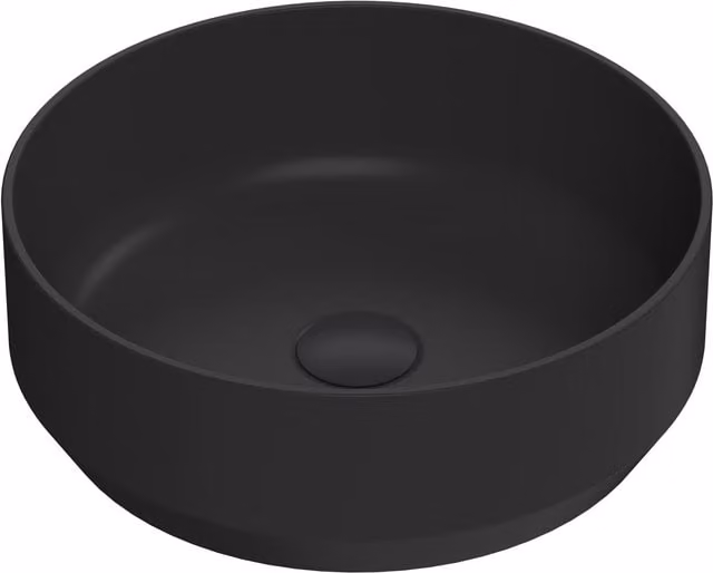 Balterley Round Ceramic Fireclay Countertop Vessel Basin, Black, Diameter: 35 cm