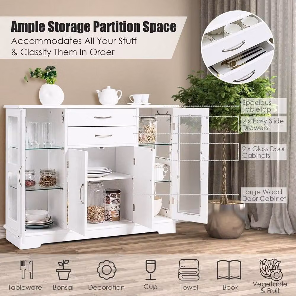 FORGEVIO Modern White Wooden Kitchen Buffet Sideboard and Storage Unit – 2