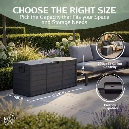 Pelle & Sol 290L Plastic Outdoor Storage Box with Castors for Garden, Balcony and Terrace in Grey or Black – 3
