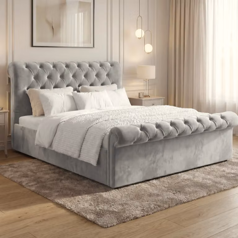 DHS Chesterfield Upholstered Ottoman Storage Bed Frame in Grey Velvet, 180 x 200 cm