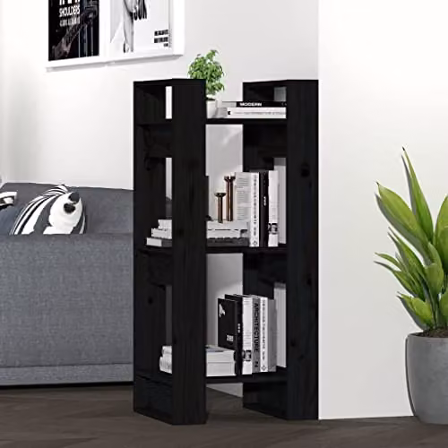 vidaXL Black Solid Wood Pine Book Cabinet and Room Divider W/D/H: 41 x 35 x 91 cm – 2